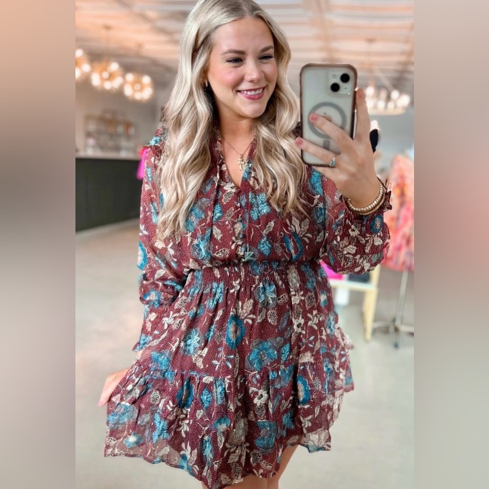 Dress Forum Los Angeles Drop Cinch Waist Boho Long Sleeve Mini Dress Women's Med